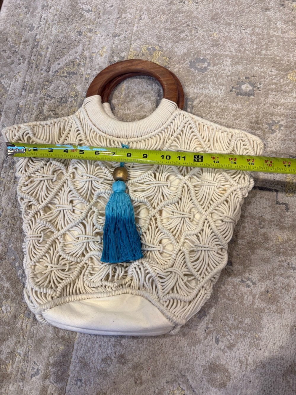 Anthropologie Shiraleah Macrame Handbag with Wooden Handles - Picture 7 of 10